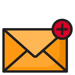 a yellow envelope with a red plus sign